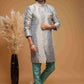 Raivat Ethnic Banarasi Jacquard Embroidery Semi Indo Western Sherwani In Grey Colour | Swadesiicart