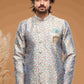 Raivat Ethnic Banarasi Jacquard Embroidery Semi Indo Western Sherwani In Grey Colour | Swadesiicart