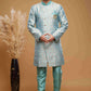 Raivat Ethnic Banarasi Jacquard Embroidery Semi Indo Western Sherwani In Sky Blue Colour | Swadesiicart