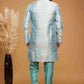Raivat Ethnic Banarasi Jacquard Embroidery Semi Indo Western Sherwani In Sky Blue Colour | Swadesiicart