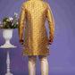 Raivat Ethnic Banarasi Jacquard Embroidery Semi Indo Western Sherwani In Gold Colour | Swadesiicart