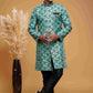 Raivat Ethnic Banarasi Jacquard Embroidery Semi Indo Western Sherwani In Green Colour | Swadesiicart