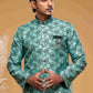 Raivat Ethnic Banarasi Jacquard Embroidery Semi Indo Western Sherwani In Green Colour | Swadesiicart