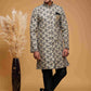 Raivat Ethnic Banarasi Jacquard Embroidery Semi Indo Western Sherwani In Beige Black Colour | Swadesiicart