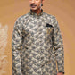 Raivat Ethnic Banarasi Jacquard Embroidery Semi Indo Western Sherwani In Beige Black Colour | Swadesiicart