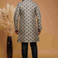 Raivat Ethnic Banarasi Jacquard Embroidery Semi Indo Western Sherwani In Beige Black Colour | Swadesiicart