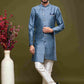 Raivat Ethnic Banarasi Jacquard Embroidery Semi Indo Western Sherwani In Blue Colour | Swadesiicart