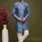 Raivat Ethnic Banarasi Jacquard Embroidery Semi Indo Western Sherwani In Blue Colour | Swadesiicart