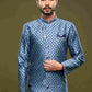 Raivat Ethnic Banarasi Jacquard Embroidery Semi Indo Western Sherwani In Blue Colour | Swadesiicart