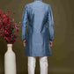 Raivat Ethnic Banarasi Jacquard Embroidery Semi Indo Western Sherwani In Blue Colour | Swadesiicart
