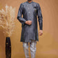 Raivat Ethnic Banarasi Jacquard Embroidery Semi Indo Western Sherwani In Blue Colour | Swadesiicart