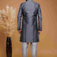 Raivat Ethnic Banarasi Jacquard Embroidery Semi Indo Western Sherwani In Blue Colour | Swadesiicart
