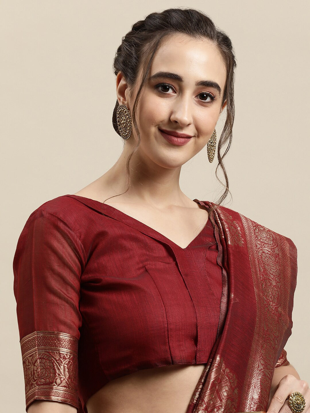 Saree Mall Maroon & Gold-Toned Ethnic Motifs Zari Silk Blend Banarasi Sarees | Swadesiicart