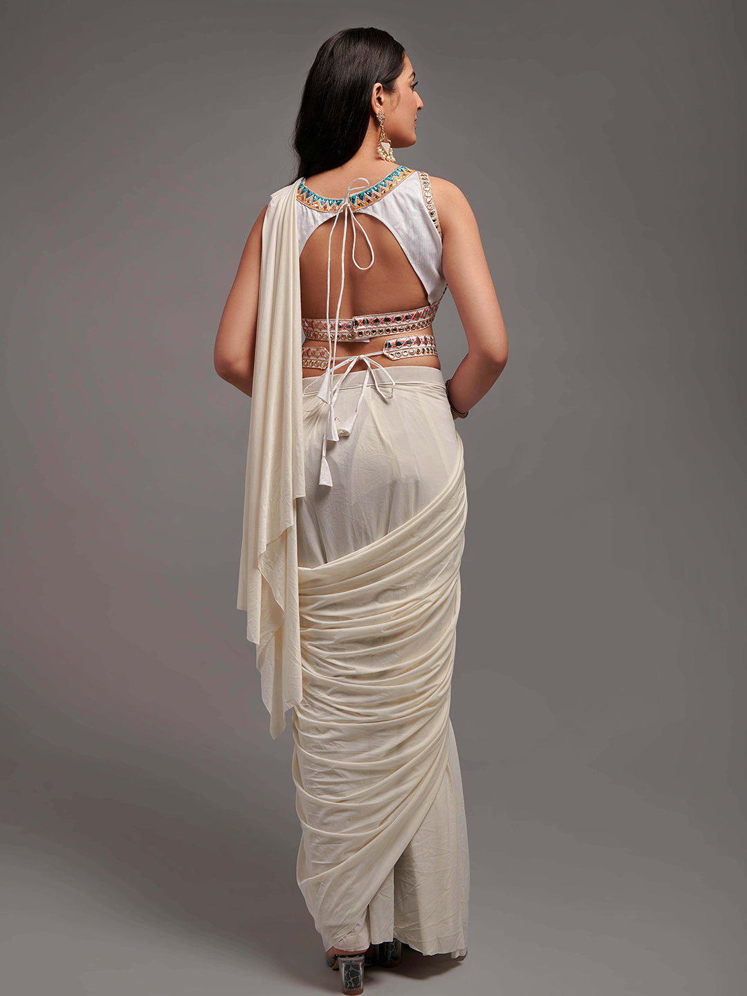 Kalini Embroidered Ready to Wear Saree With Semi Stitched Blouse | Swadesiicart