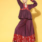 InWeave Women's Wine Red Brocade Mughal Shaan Kurta Palazzo Set - Swadesiicart