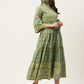 Juniper Womens Pista Green Cambric Printed Tiered Maxi Dress | Swadesiicart
