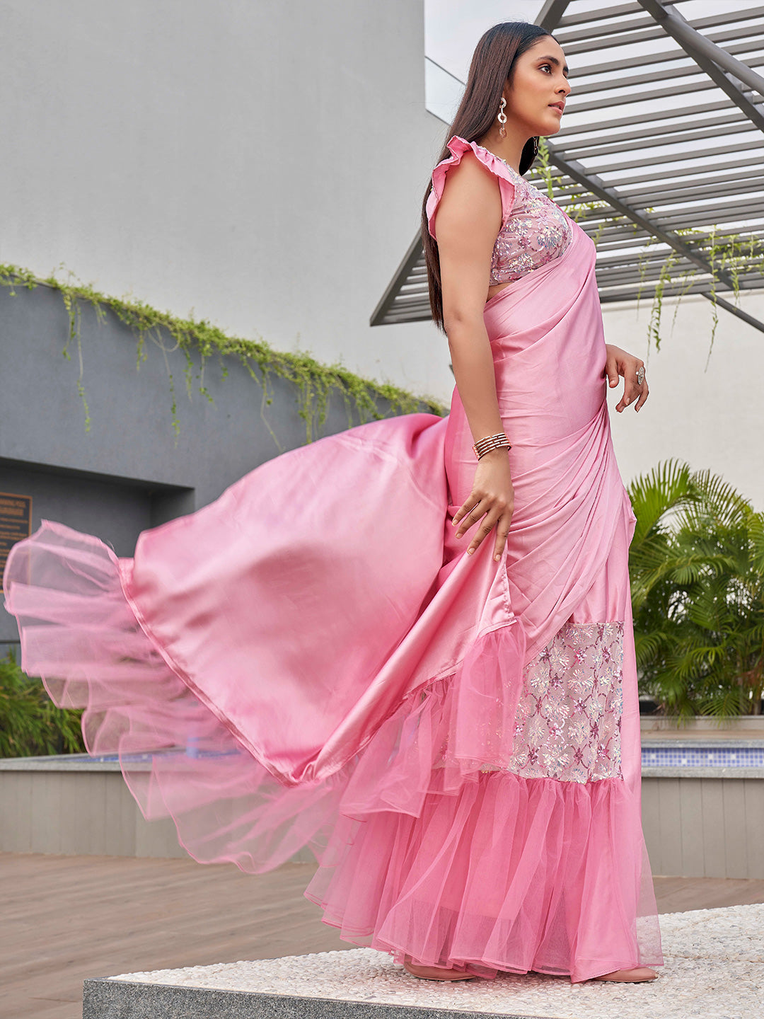 Tikhi Imli Sequinned Satin Ready to Wear Saree | Swadesiicart