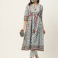 Juniper Womens Blue Cambric Printed Flared Kurta | Swadesiicart