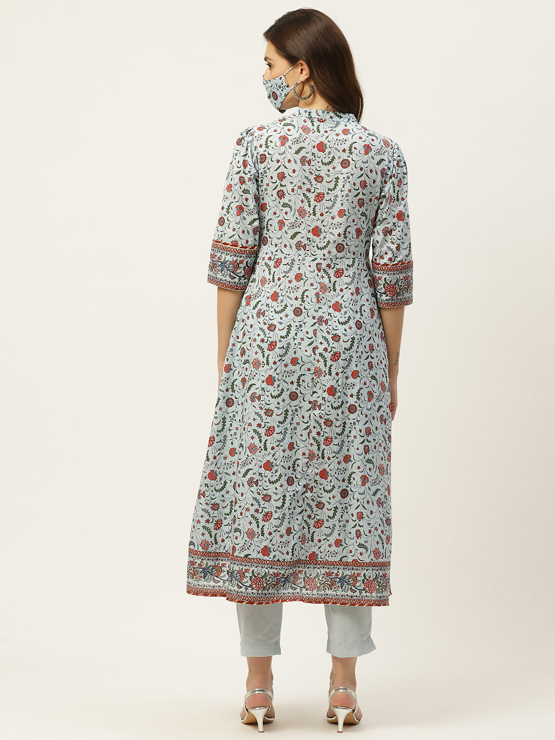 Juniper Womens Blue Cambric Printed Flared Kurta | Swadesiicart