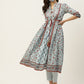 Juniper Womens Blue Cambric Printed Flared Kurta | Swadesiicart