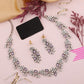 Tehzeeb Creations Silver Pleated White Diamond With Lavender Beads Necklace Set - Swadesiicart