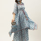 Juniper Women Blue Cambric Printed Asymmetric Clothing Set | Swadesiicart