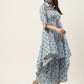 Juniper Women Blue Cambric Printed Asymmetric Clothing Set | Swadesiicart