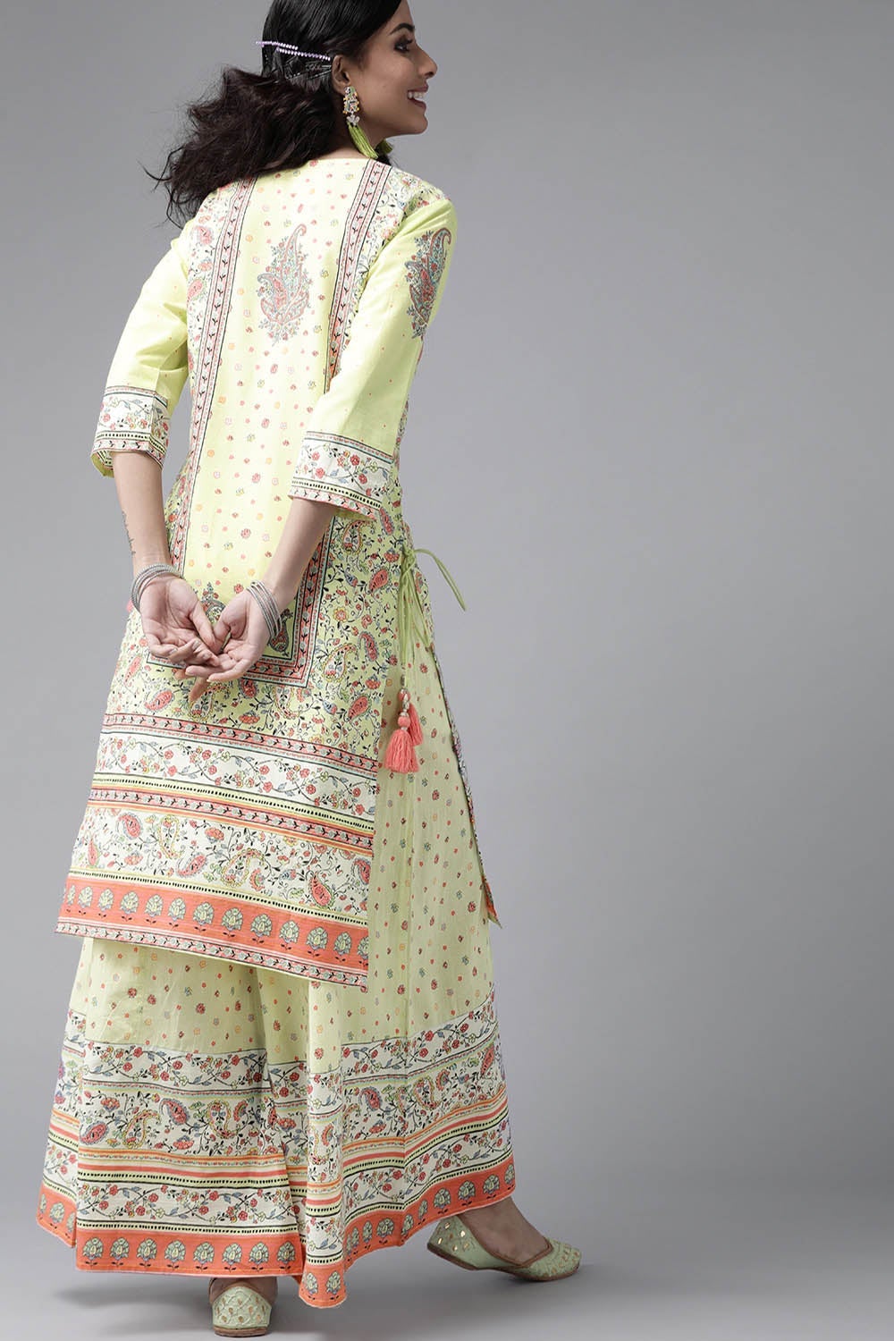 Juniper Women's Limegreen Cambric Printed Straight Kurta Sets | Swadesiicart