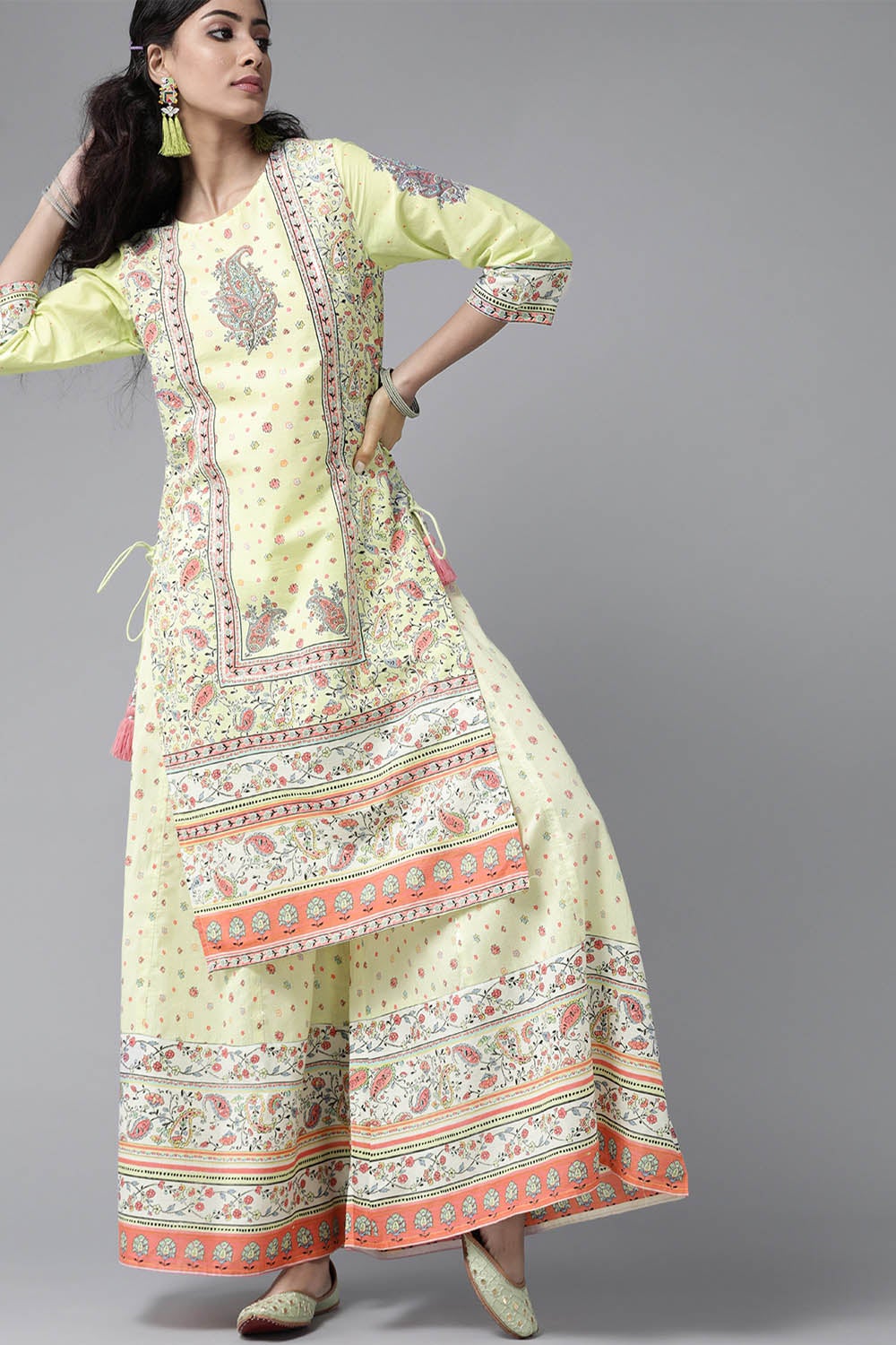 Juniper Women's Limegreen Cambric Printed Straight Kurta Sets | Swadesiicart