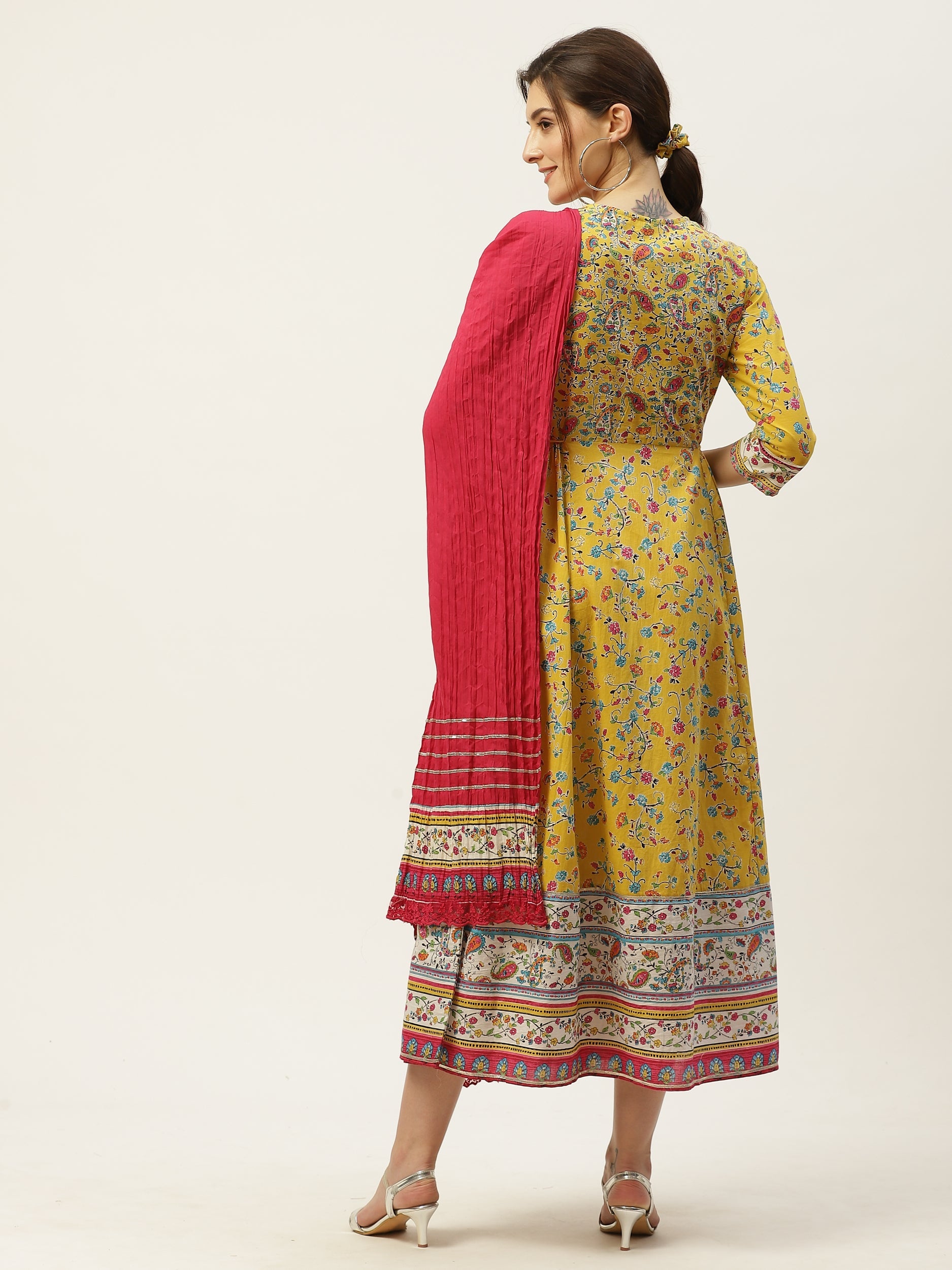 Juniper Womens Yellow Cambric Printed Maxi Dress | Swadesiicart