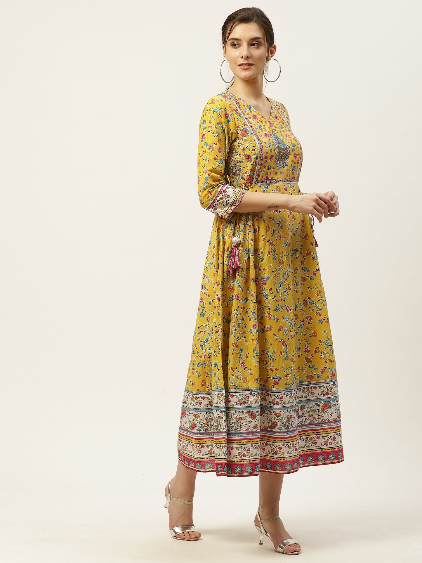 Juniper Womens Yellow Cambric Printed Maxi Dress | Swadesiicart
