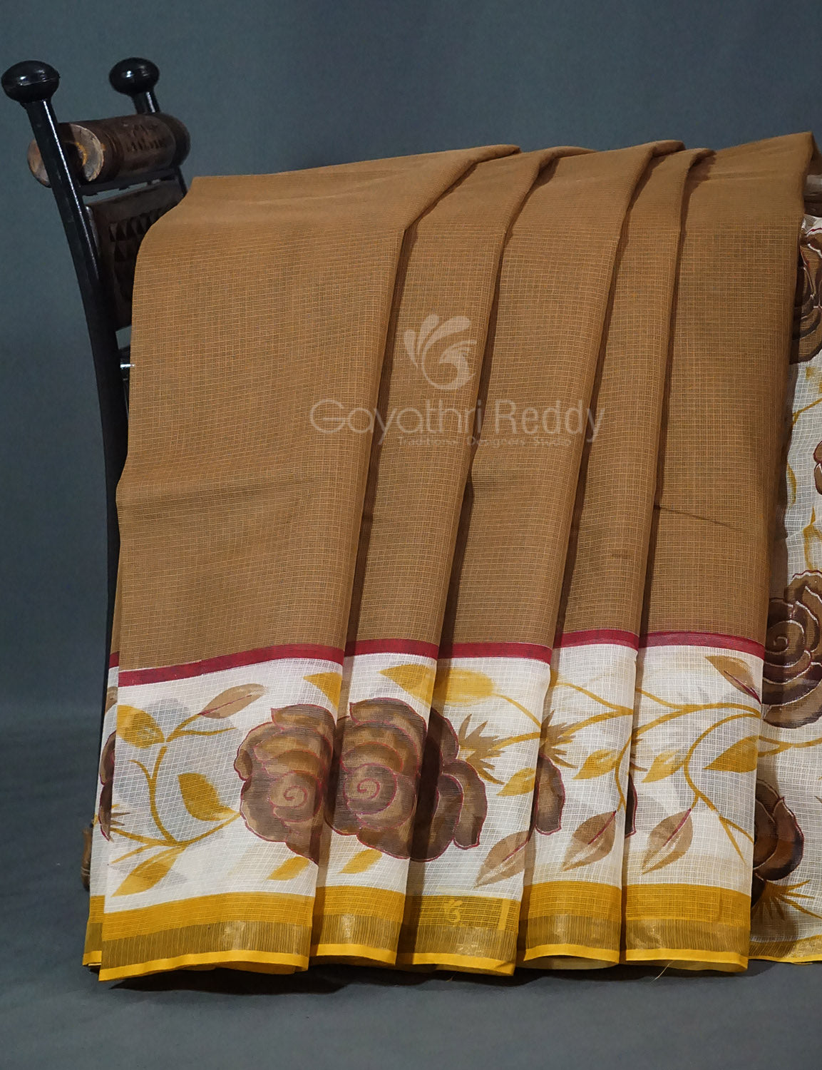 Khaki Green Colour Block Print Pure Kota Cotton Saree By Gayathri Reddy Designer Studio | Swadesiicart