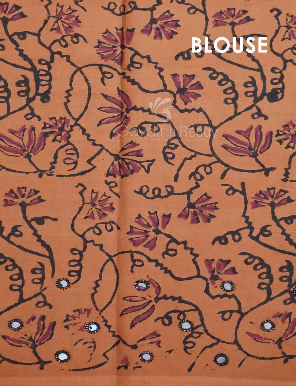 Dark Mustard Colour Block Print With Mirron Embroidered Pure Mulmul Cotton Saree By Gayathri Reddy Designer Studio | Swadesiicart
