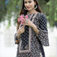 Juniper Womens Black Cambric Multicolor Placement Printed Kurta Palazzo Set | Swadesiicart