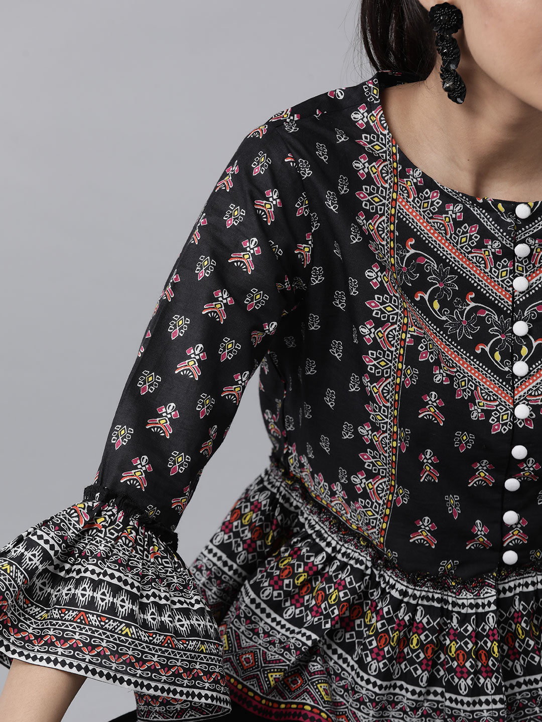 Juniper Womens Black Color Floral Printed Cambric Clothing Set | Swadesiicart