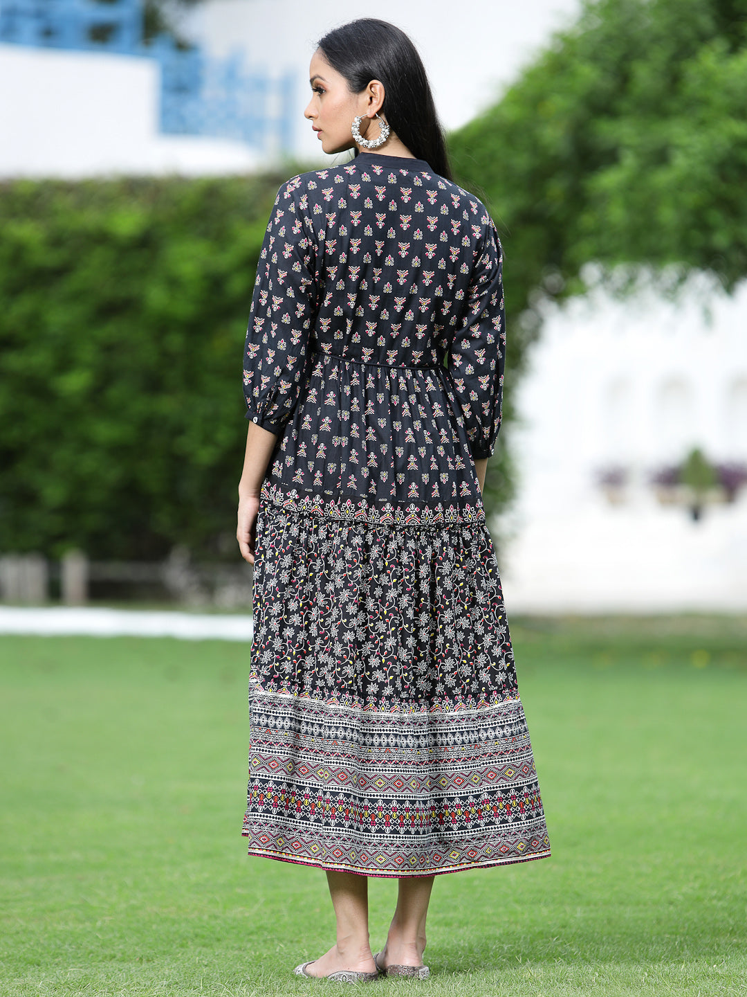 Juniper Womens Black Cambric Printed Dress | Swadesiicart