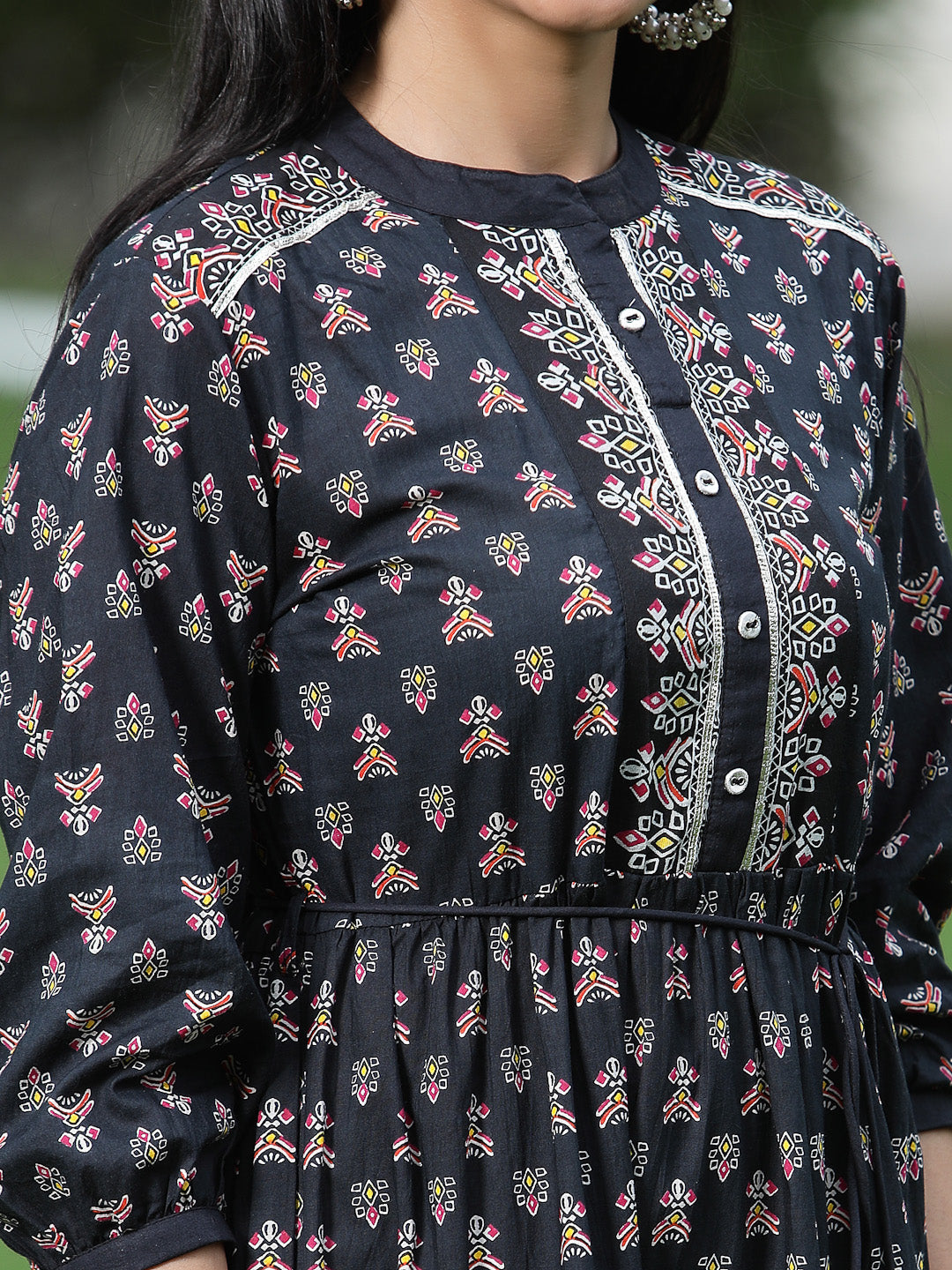 Juniper Womens Black Cambric Printed Dress | Swadesiicart