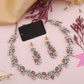 Tehzeeb Creations Silver Pleated White Diamond With Orange Beads Necklace Set - Swadesiicart