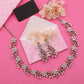 Tehzeeb Creations Silver Pleated White Diamond With Orange Beads Necklace Set - Swadesiicart