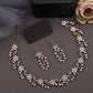 Tehzeeb Creations Silver Pleated White Diamond With Orange Beads Necklace Set - Swadesiicart