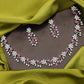 Tehzeeb Creations Silver Pleated White Diamond With Pink Beads Necklace Set - Swadesiicart