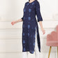 W for Woman Blue Printed Pure Cotton Straight Kurta