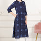 W for Woman Blue Printed Pure Cotton Straight Kurta