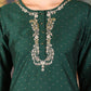 W for Woman Bottle Green Glitter Printed Kurta With Embroidered Yoke