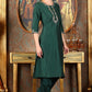 W for Woman Bottle Green Glitter Printed Kurta With Embroidered Yoke