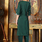 W for Woman Bottle Green Glitter Printed Kurta With Embroidered Yoke