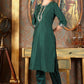 W for Woman Bottle Green Glitter Printed Kurta With Embroidered Yoke