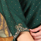 W for Woman Bottle Green Glitter Printed Kurta With Embroidered Yoke