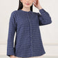 W for Woman Blue Check Printed Pure Cotton Western Top