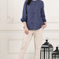 W for Woman Blue Check Printed Pure Cotton Western Top